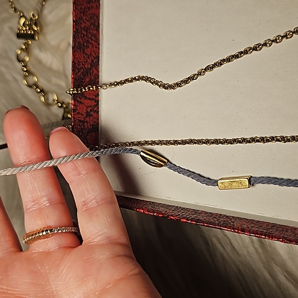 Lucky Brand 3-Strand Layered Necklace Set – Blue Ombre Cord & Brass Pendant - Picture 4 of 5